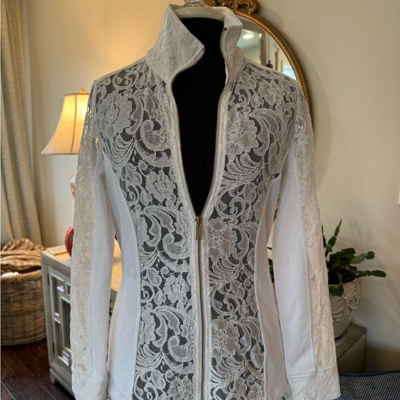 White Lace Zip-Up Jacket - Picture 1 of 4
